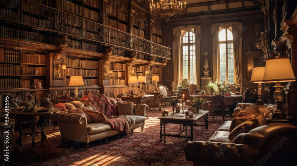 A beautiful library with a luxury interior
