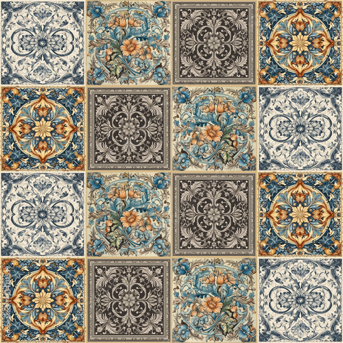 Design for ceramic tiles, majolica, watercolor ornament