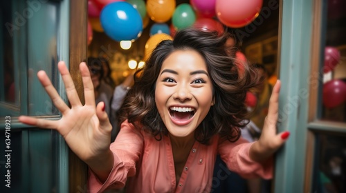 Happy young woman at a birt...