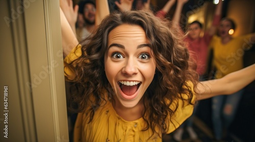Happy young woman at a birt...