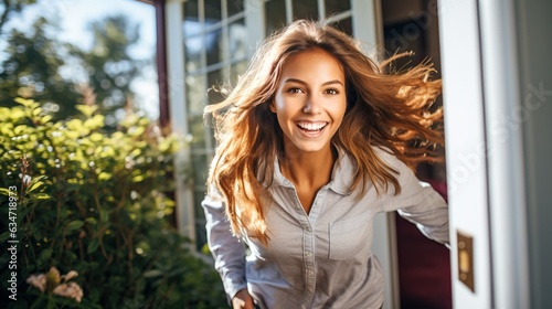 Happy young woman at home, ...