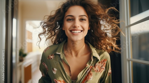 Happy young woman at home, ...