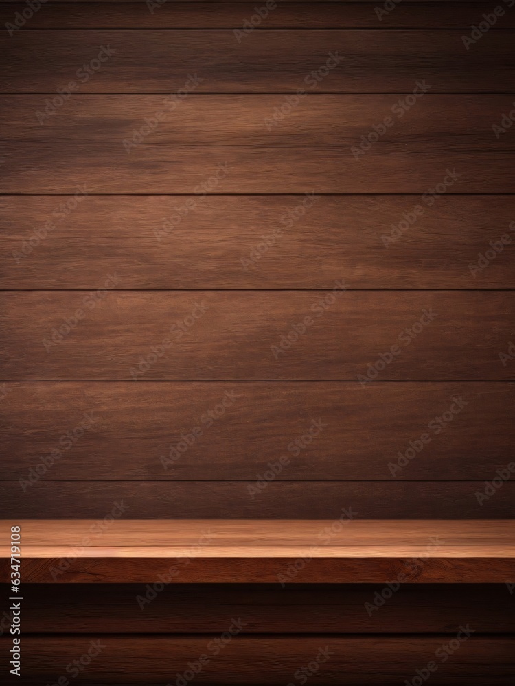 Empty wooden shelf on wooden wall, wooden shelf for showing product Empty wooden shelf on wooden wall, wooden shelf for showing product