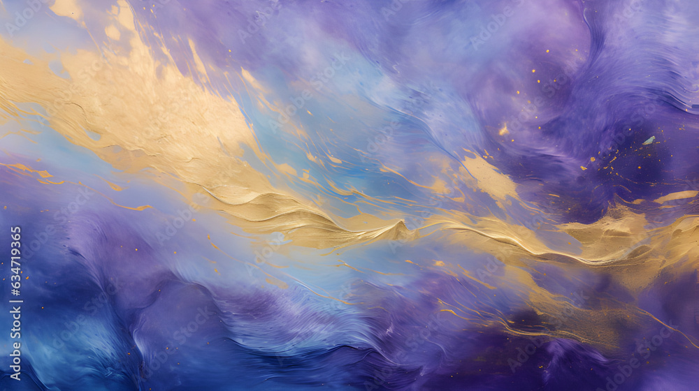 Abstract Texture Background as wallpaper. Purple Blue Golden Background. Purple Gold Oil Paint Art.
