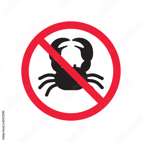Forbidden crab crayfish vector icon. Warning, caution, attention, restriction, label, ban, danger. No lobster flat sign design pictogram symbol. No sea crab lobster icon