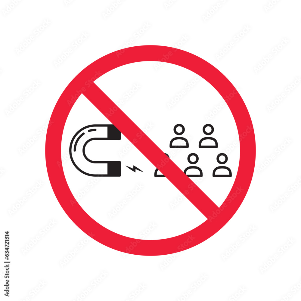 Forbidden magnet vector icon. Warning, caution, attention, restriction, label, ban, danger. No magnet attraction flat sign design pictogram symbol. No magnet icon Forbidden magnet vector icon. Warning, caution, attention, restriction, label, ban, danger. No magnet attraction flat sign design pictogram symbol. No magnet icon
