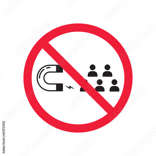 Forbidden magnet vector icon. Warning, caution, attention, restriction, label, ban, danger. No magnet attraction flat sign design pictogram symbol. No magnet icon