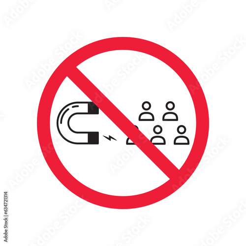 Forbidden magnet vector icon. Warning, caution, attention, restriction, label, ban, danger. No magnet attraction flat sign design pictogram symbol. No magnet icon