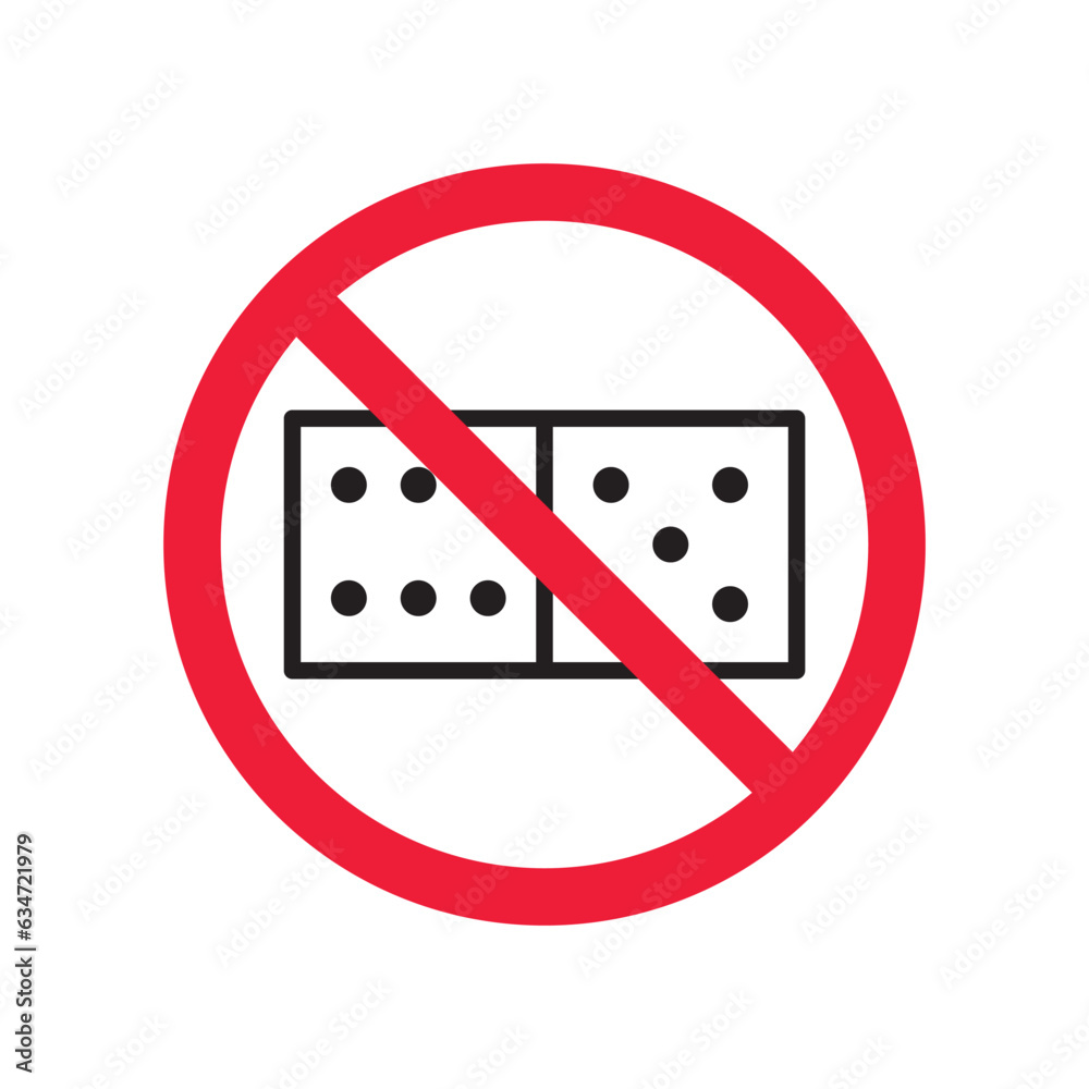 Forbidden gambling vector icon. Warning, caution, attention, restriction, label, ban, danger. No dice flat sign design pictogram symbol. No casino gamble icon Forbidden gambling vector icon. Warning, caution, attention, restriction, label, ban, danger. No dice flat sign design pictogram symbol. No casino gamble icon