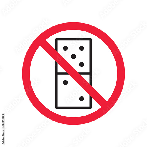 Forbidden gambling vector icon. Warning, caution, attention, restriction, label, ban, danger. No dice flat sign design pictogram symbol. No casino gamble icon