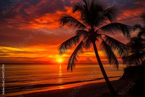 Todos Santos Sunset: Stunning Palm Trees and Beach Sky Over Ocean. Generative AI