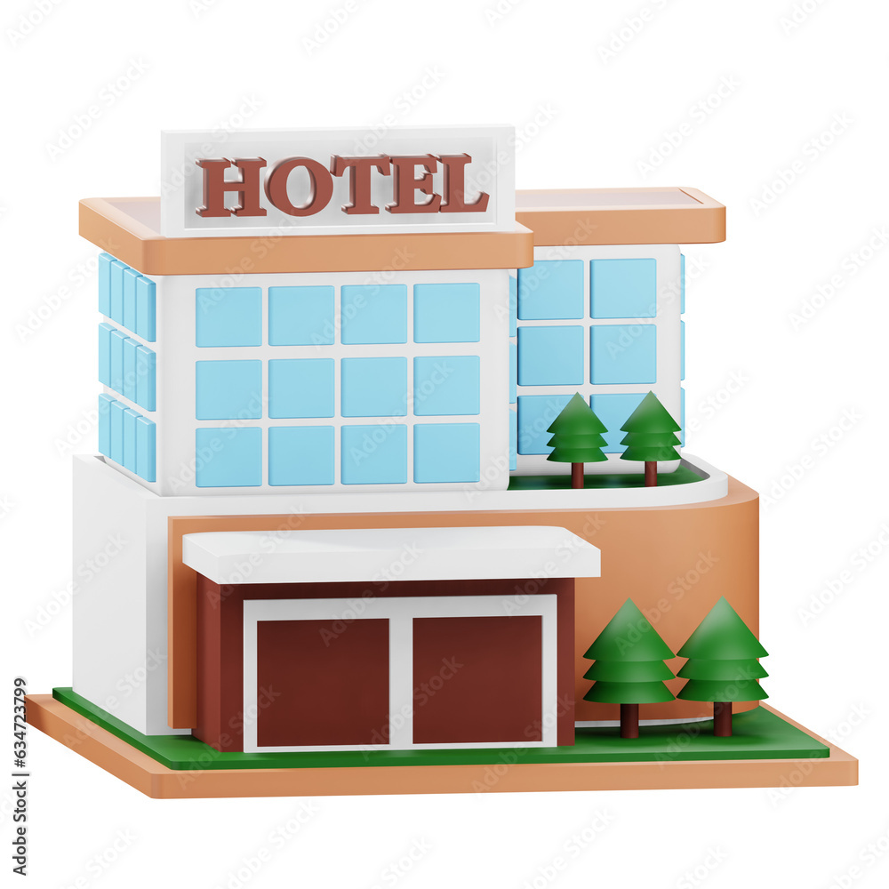 3d render hotel illustration with transparent background