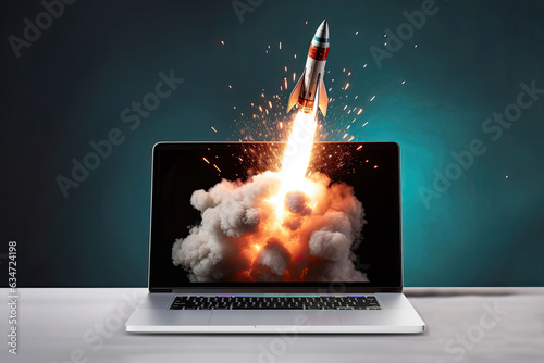 Rocket launching from laptop screen