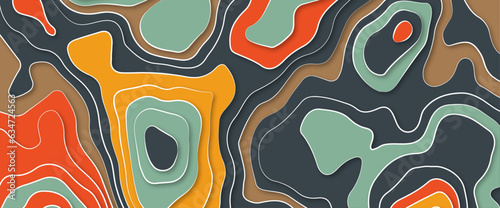 Multi color paper layers 3D papercut with gradient on blue vector background. Abstract paper cut texture for topography website template or smooth cartoon origami paper shape concept