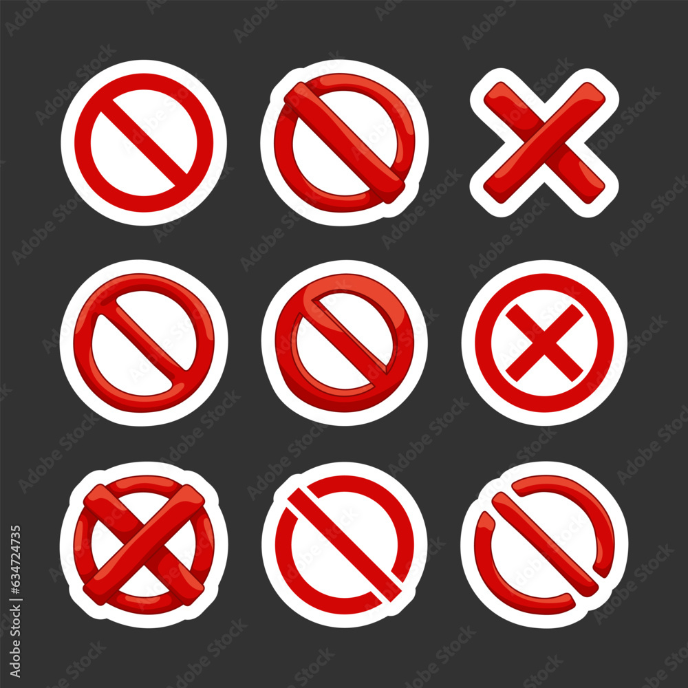 Stop sign in red. Sticker Bookmark. Symbol of prohibition to do anything. Vector drawing. Collection of design elements. Stop sign in red. Sticker Bookmark. Symbol of prohibition to do anything. Vector drawing. Collection of design elements.