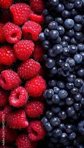 blueberries  raspberries and blackberries shot from top to bottom