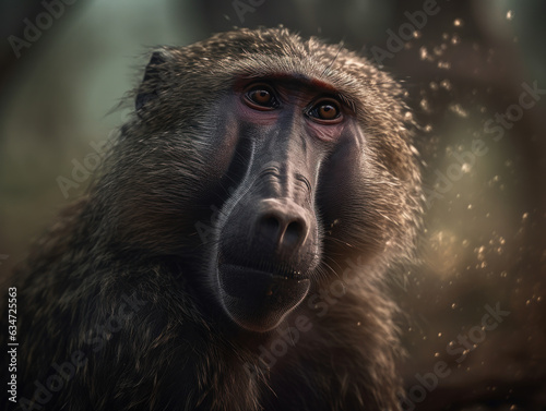 Baboon monkey portrait created with Generative AI technology © Denis Darcraft