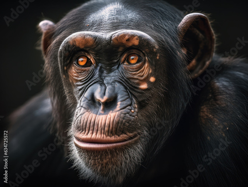 Chimpanzee monkey portrait created with Generative AI technology © Denis Darcraft
