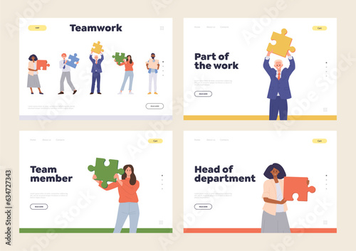 Isolated set of landing page with happy business people motivation and safety smart teamwork