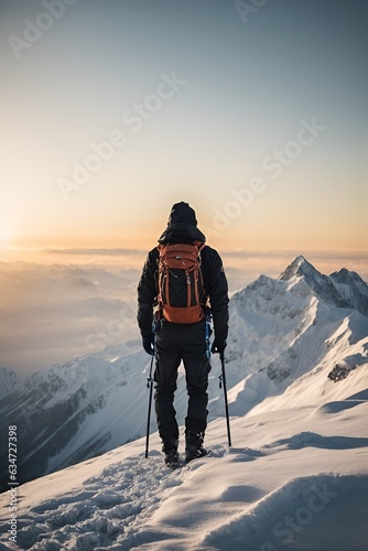 A man standing on top of a snow-covered mountain