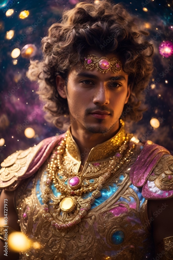A man wearing an elaborate costume and jewelry A man wearing an elaborate costume and jewelry