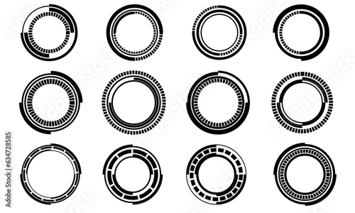 Set of sci fi black circle user interface elements technology futuristic design modern creative on white background vector