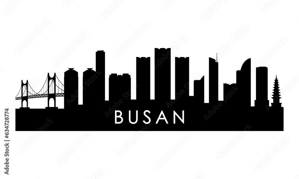 Busan skyline silhouette. Black Busan city design isolated on white background.