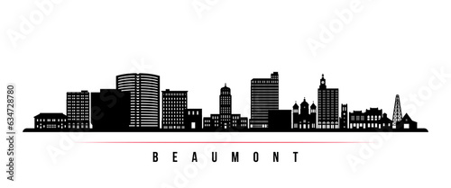 Beaumont skyline horizontal banner. Black and white silhouette of Beaumont, TX. Vector template for your design.