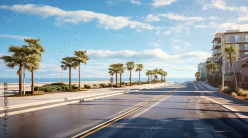 Empty asphalt road beside the sea background, highway beside the sea, outdoors horizontal image, Generative AI illustration © AITTHIPHONG