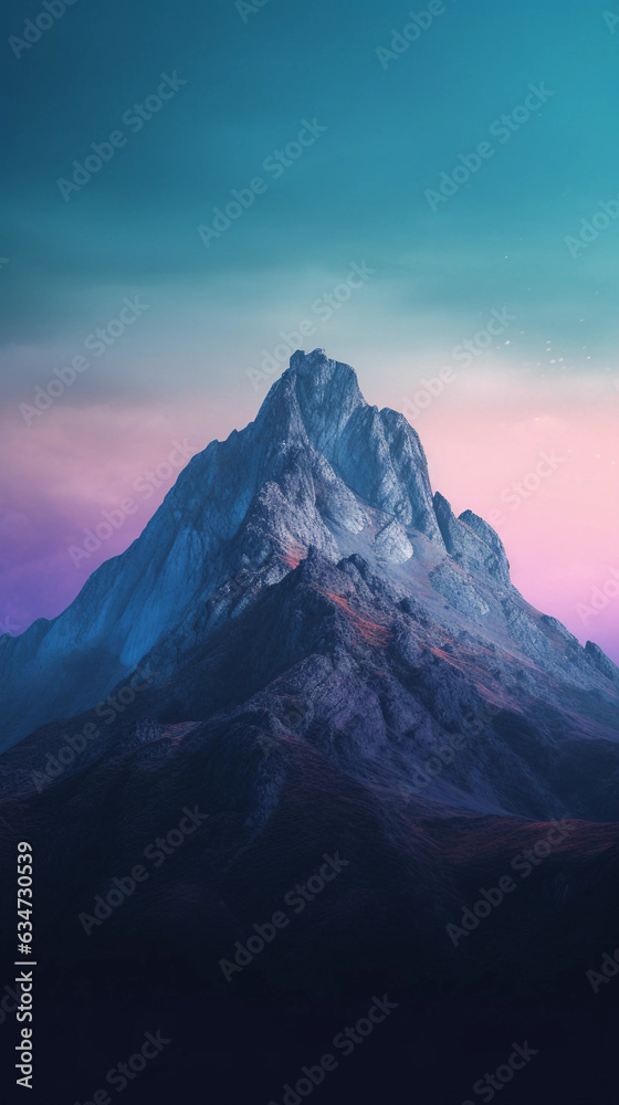A stunning minimalist background of a kinabalu mountain peak against a gradient sky, with a subtle texture adding depth. The color palette is blue and purple, creating a serene and calming atmosphere.