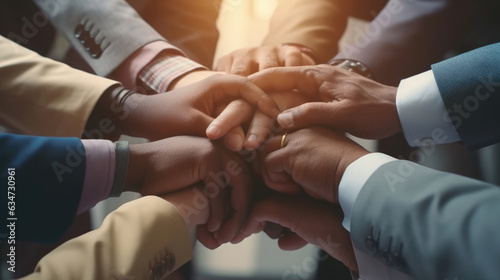 Wallpaper Mural Close-up of the business people's hands holding tightly exhibits determination and solidarity Torontodigital.ca