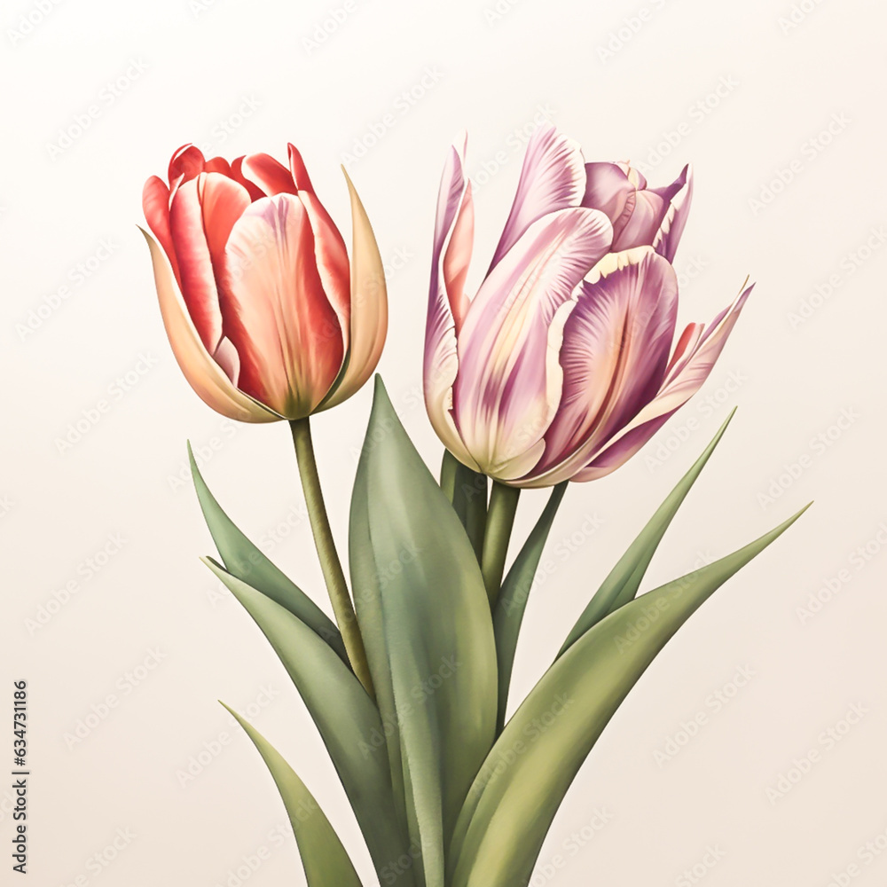 Fototapeta premium Watercolor tulips. Spring illustration isolated on white background.