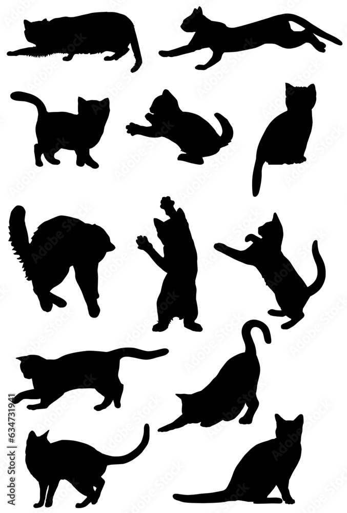 Cat kitten kitty  feline pet silhouette set