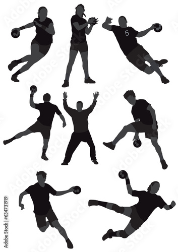 Handball player silhouette icon logo man woman practicing