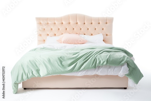Pastel colors are used for a luxury bed, isolated on white.