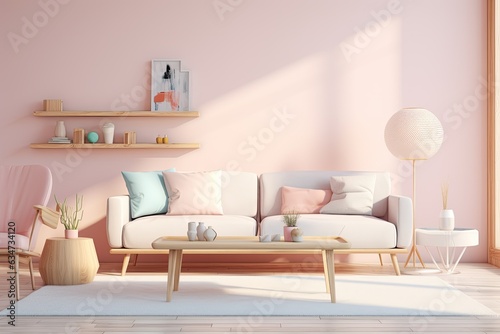 pastel colored living room mockup © 2rogan