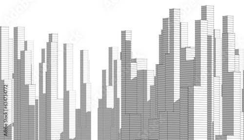 Abstract city sketch 3d rendering