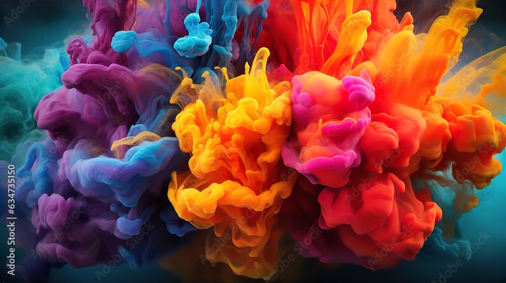 Splash of color paint, water or smoke on dark background, abstract pattern