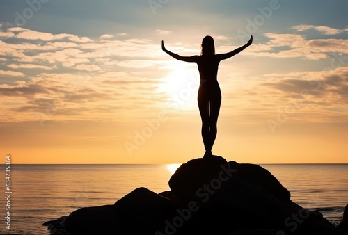 Girl in yoga pose on the beach