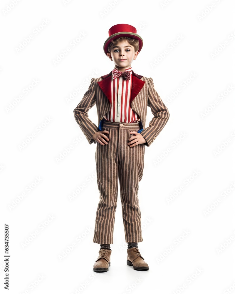 Little boy in a circus suit. Isolated on white background.
