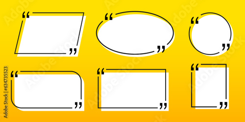 Quote box frame, big set. Texting quote boxes. Blank template quote text info design boxes quotation bubble blog quotes symbols. Creative vector banner. Vector illustration