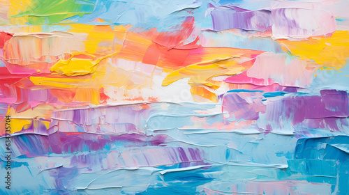 Closeup of abstract rough colorful colorful multicolored art painting texture, with oil brushstroke, pallet knife paint on canvas, Ai generative