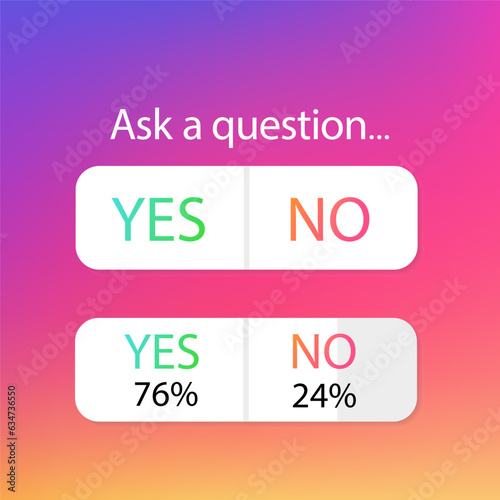 Questions icon, sign, sticker template. YES or NO web button layout. Blogging. Social media concept. Communication, reaction, comment, followers. Feedback concept. Vector illustration