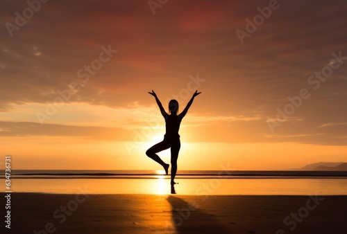 Girl in yoga pose on the beach