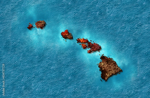 Obraz na płótnie Hawaii Green map 3d wildfire concept background. 