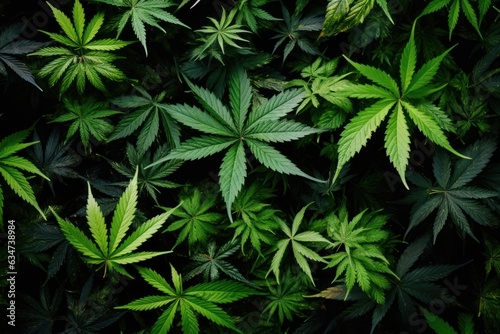 Lots of green cannabis leaves  weed leaves
