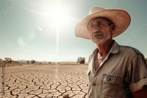 Farmer on a dry field on a hot day
