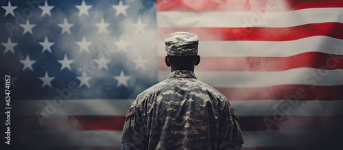 A happy Veterans Day honoring the patriotism and celebration of an African American soldier in camouflage clothing