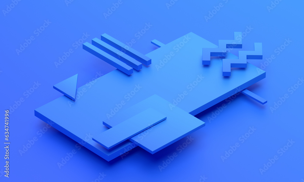 Abstract 3d render, blue geometric composition design Abstract 3d render, blue geometric composition design