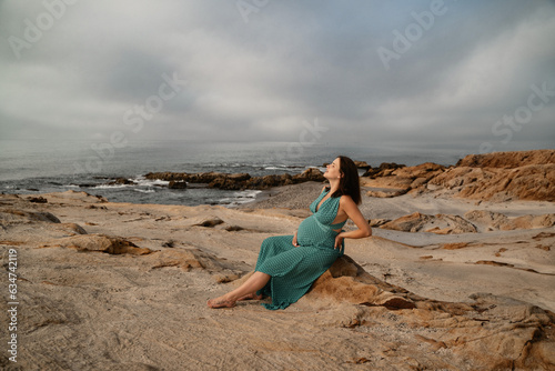Wallpaper Mural Pregnant woman posing in the long dress at Andalusian coast next to the sea Torontodigital.ca